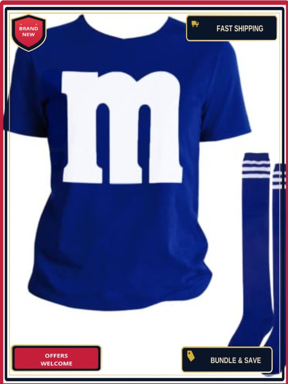 Letter M Halloween Costume T-Shirt Set Tube Socks Adult Women